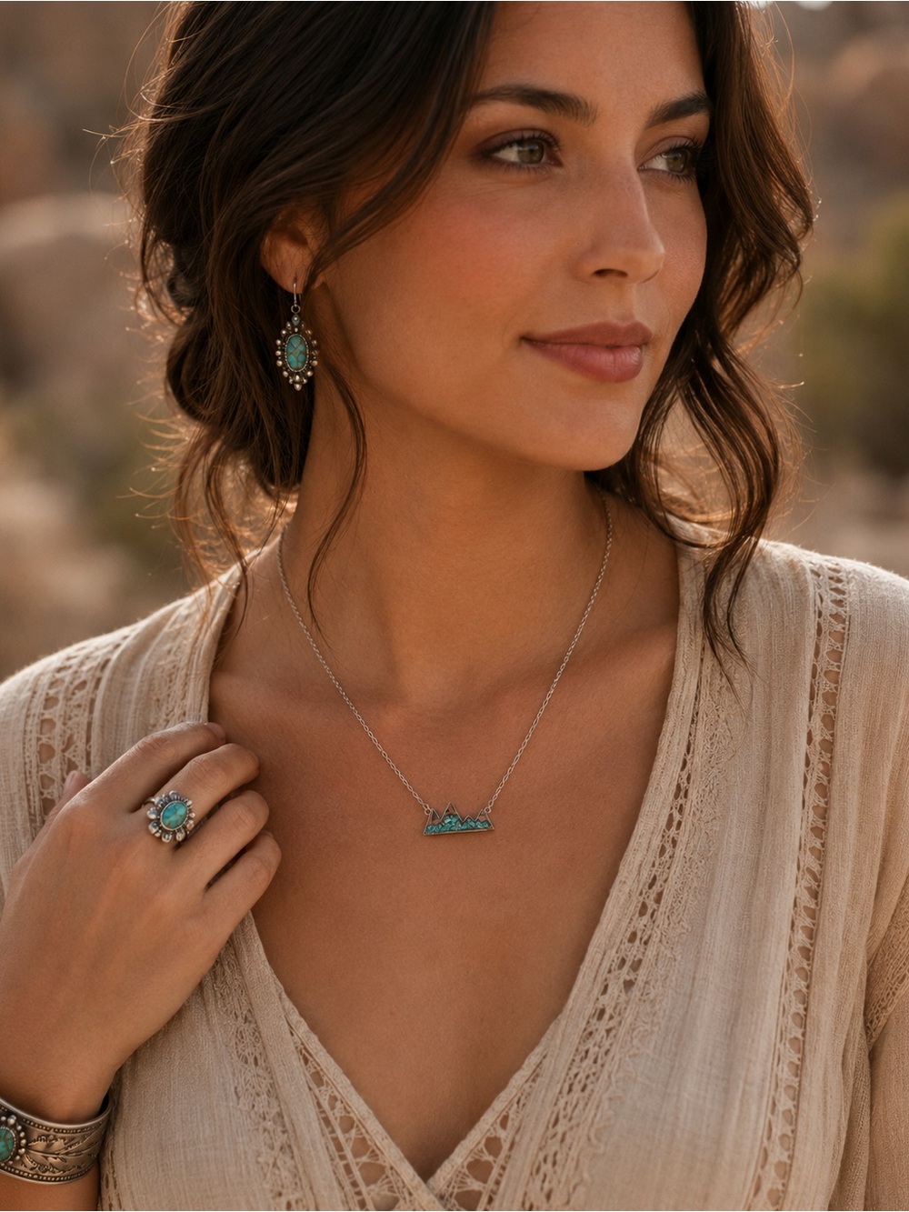 Mountain & Earth Silver & Turquoise Mountain Peak Necklace - Picture 5 of 8